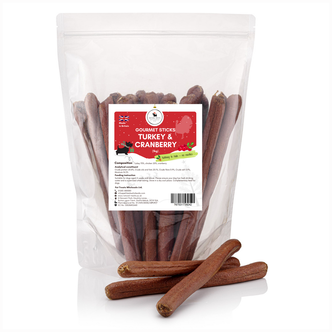 Gourmet Sticks - Turkey and Cranberry (250g, 500g, 1kg, 3kg & 15kg)